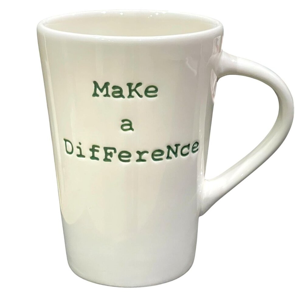 Pottery Barn Make A Difference Sentiment Tall White Ceramic Coffee Tea Mug Cup